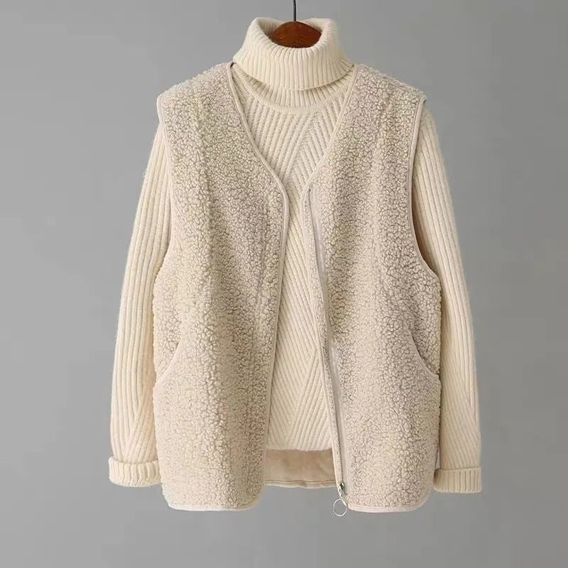Solenne Soft-Shearling Knit Vest