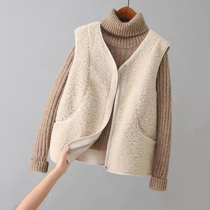 Solenne Soft-Shearling Knit Vest