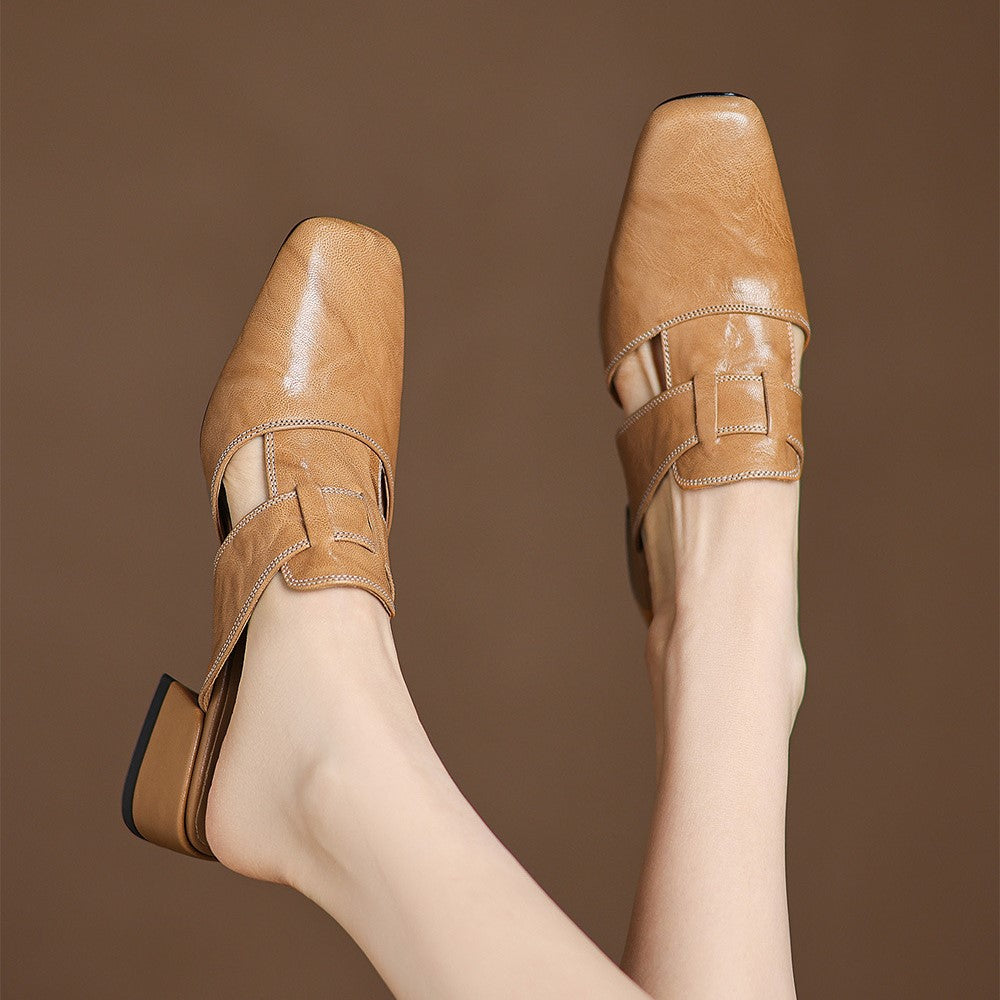 Rosel Square-Toe Leather Mules