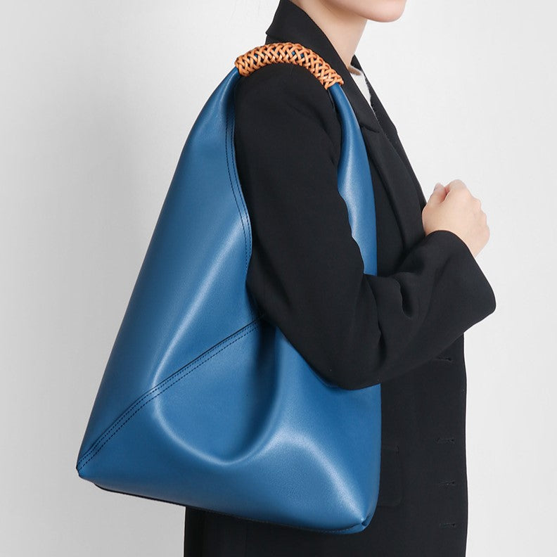 Elyra Woven-Handle Leather Hobo Tote