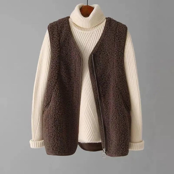 Solenne Soft-Shearling Knit Vest