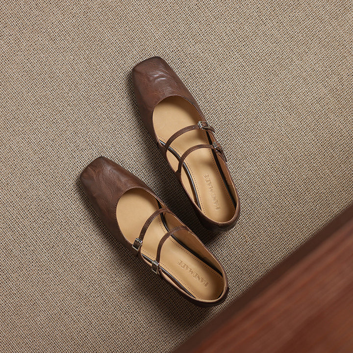 Aurelle Dual Strap Leather Mary-Janes