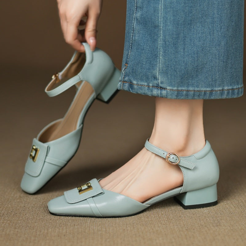 Elvane Buckle Leather Mary-Janes