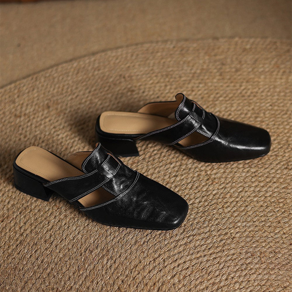 Rosel Square-Toe Leather Mules