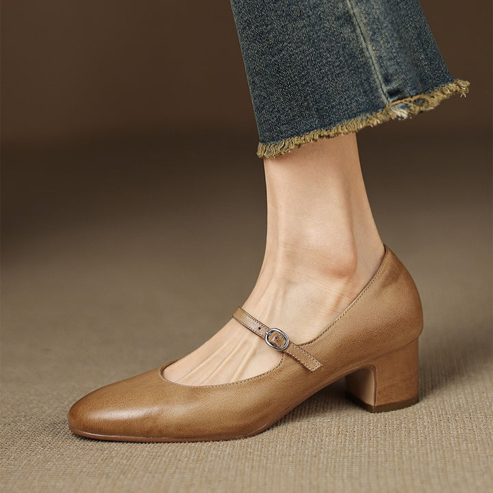 Corinne Leather Round-Toe Mary Jane