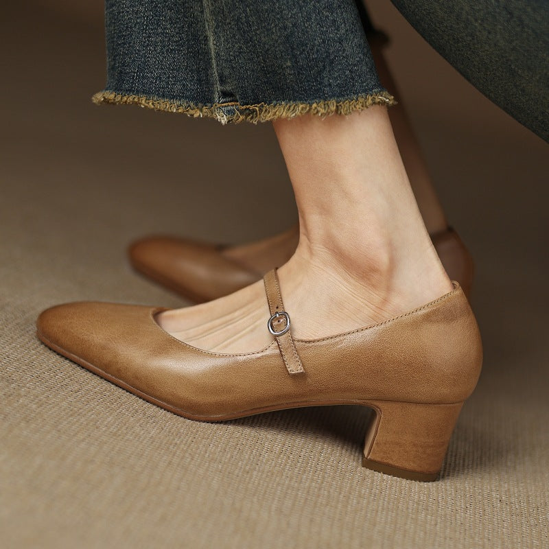 Corinne Leather Round-Toe Mary Jane