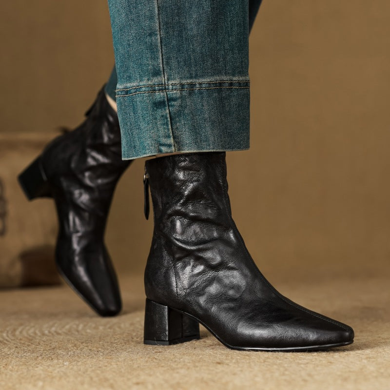 Marais Wrinkled Leather Ankle Boots