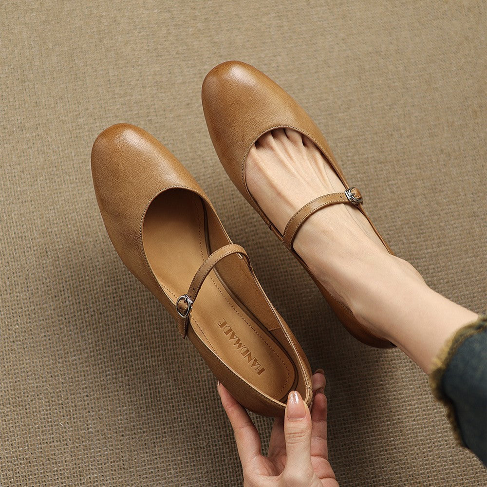Corinne Leather Round-Toe Mary Jane