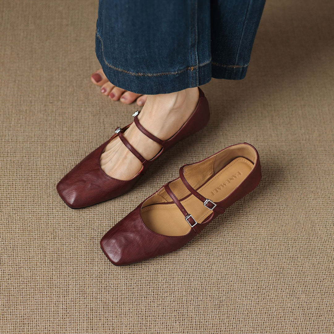 Aurelle Dual Strap Leather Mary-Janes