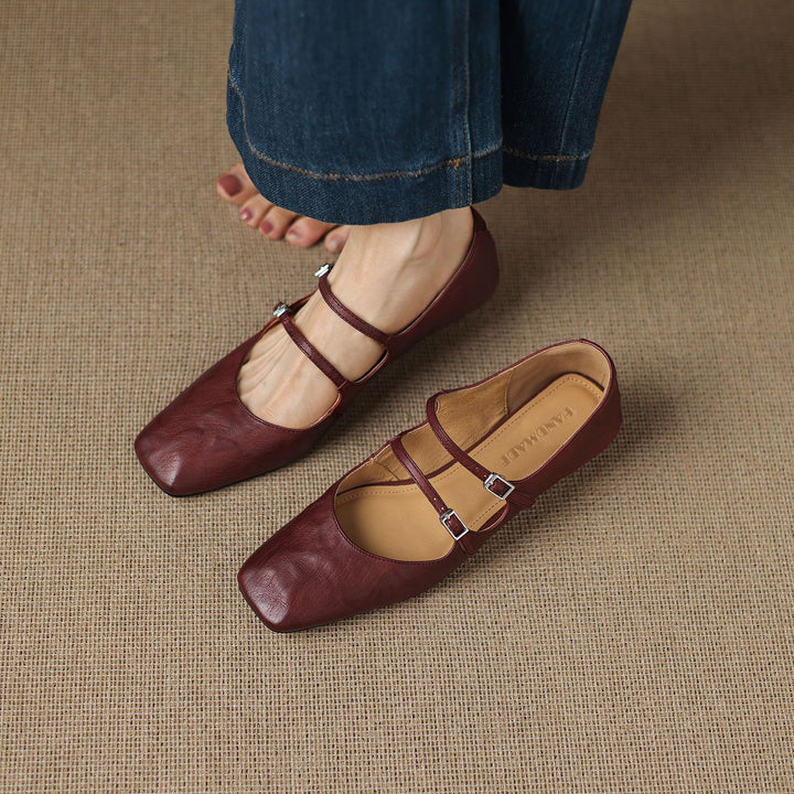 Aurelle Dual Strap Leather Mary-Janes