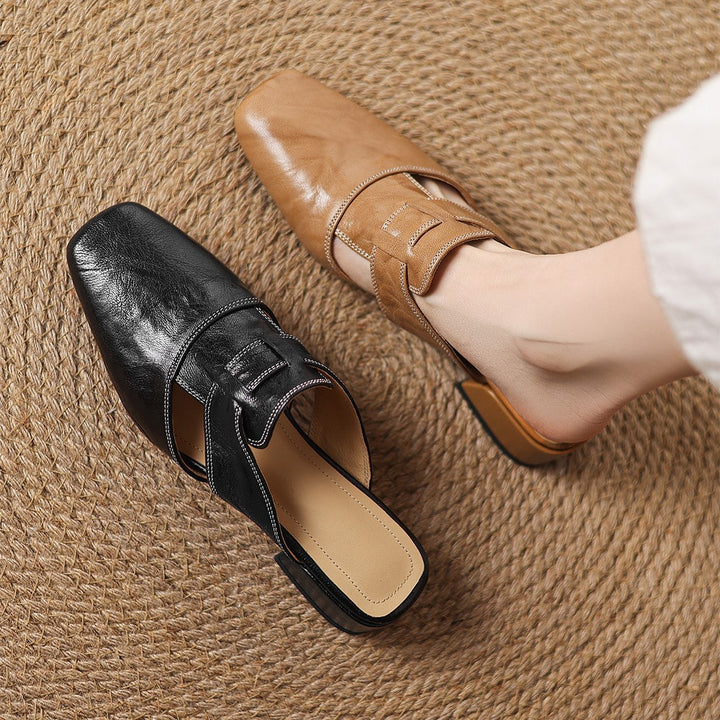 Rosel Square-Toe Leather Mules