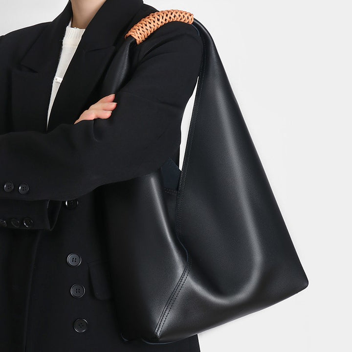 Elyra Woven-Handle Leather Hobo Tote