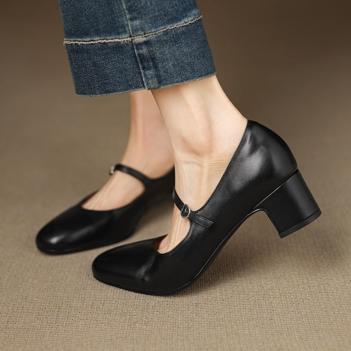 Corinne Leather Round-Toe Mary Jane
