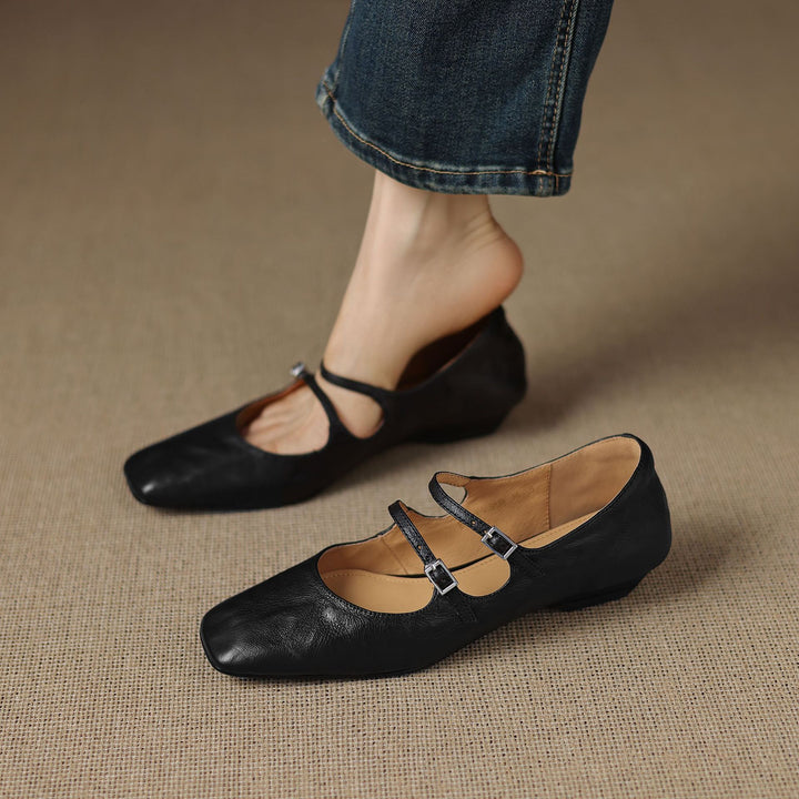 Aurelle Dual Strap Leather Mary-Janes