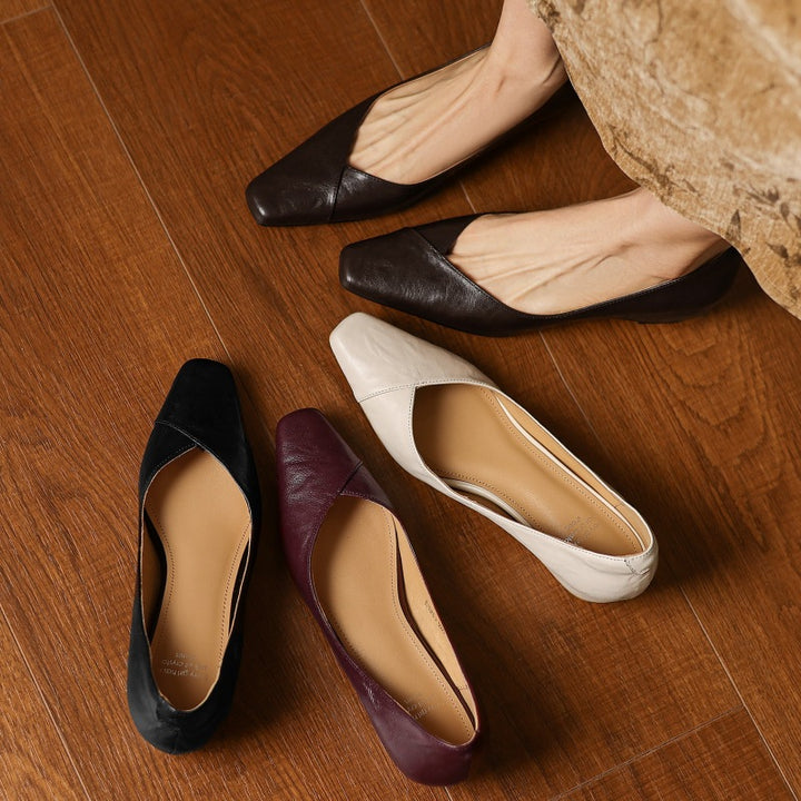 Noémie Square-Toe Leather Flat
