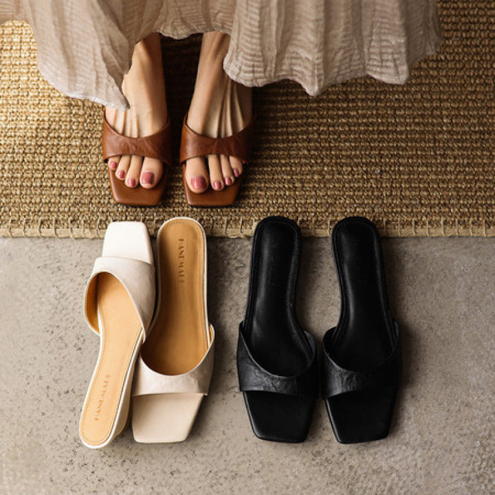 Aline Square-Toe Leather Mules