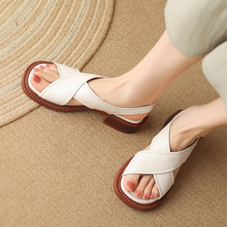 Serene Crossband Leather Slingback Sandals
