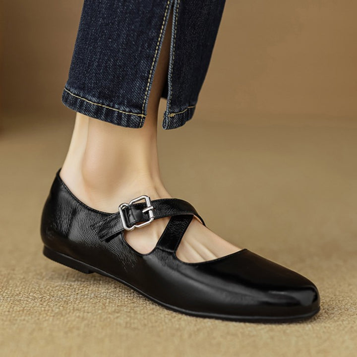 Morven Cross-Strap Leather Flats