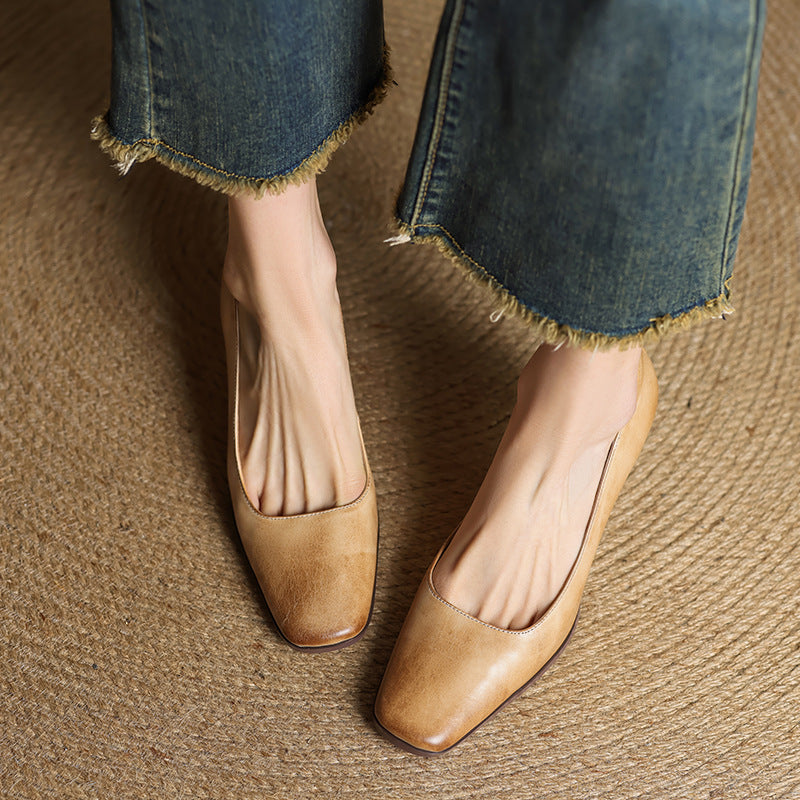 Elviera Square Leather Heels