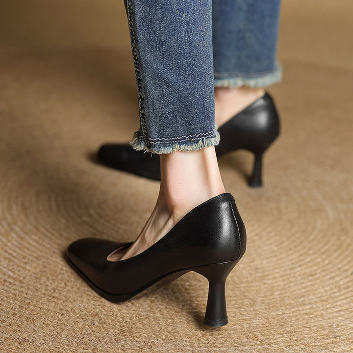 Elviera Square Leather Heels