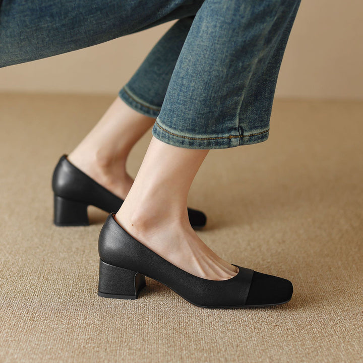 Elara Square-Toe Leather Pumps