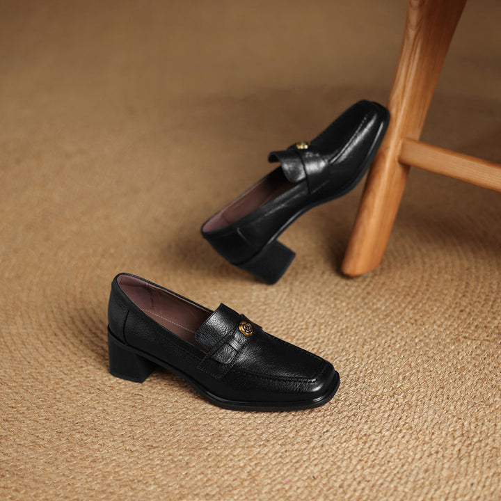Nelle Square-Toe Leather Loafer Pumps