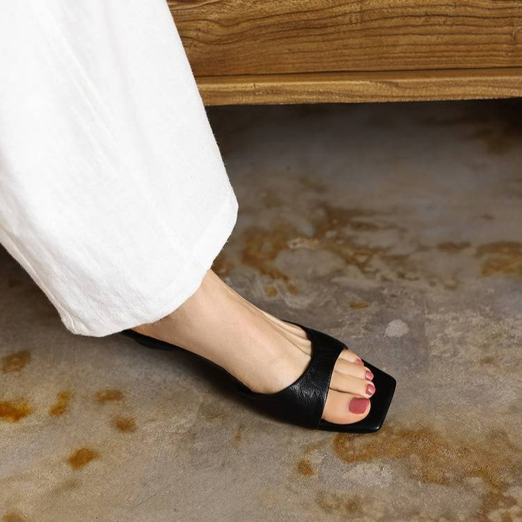 Aline Square-Toe Leather Mules