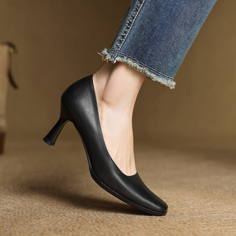 Elviera Square Leather Heels
