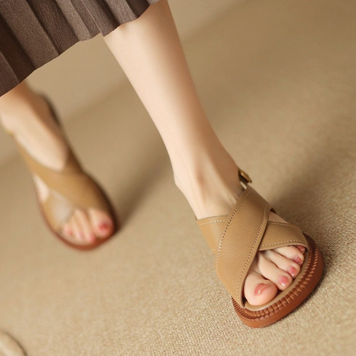 Serene Crossband Leather Slingback Sandals