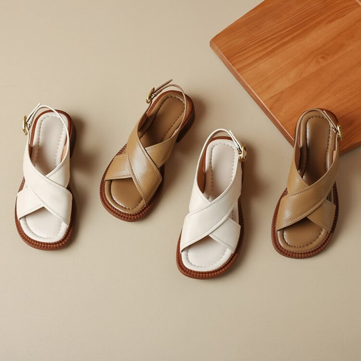 Serene Crossband Leather Slingback Sandals