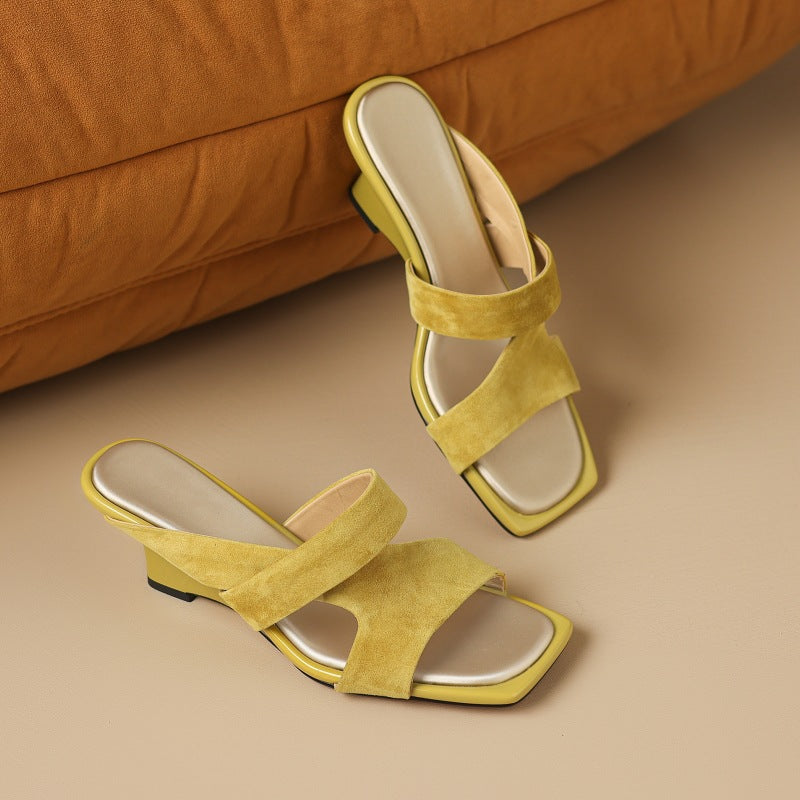 Elise Square-Toe Leather Sandal Heels