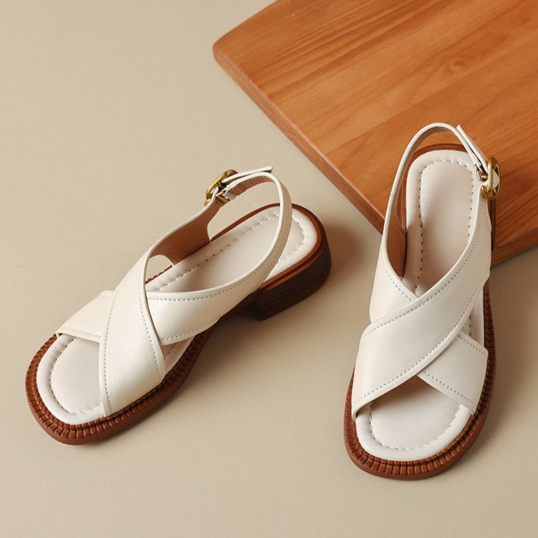 Serene Crossband Leather Slingback Sandals