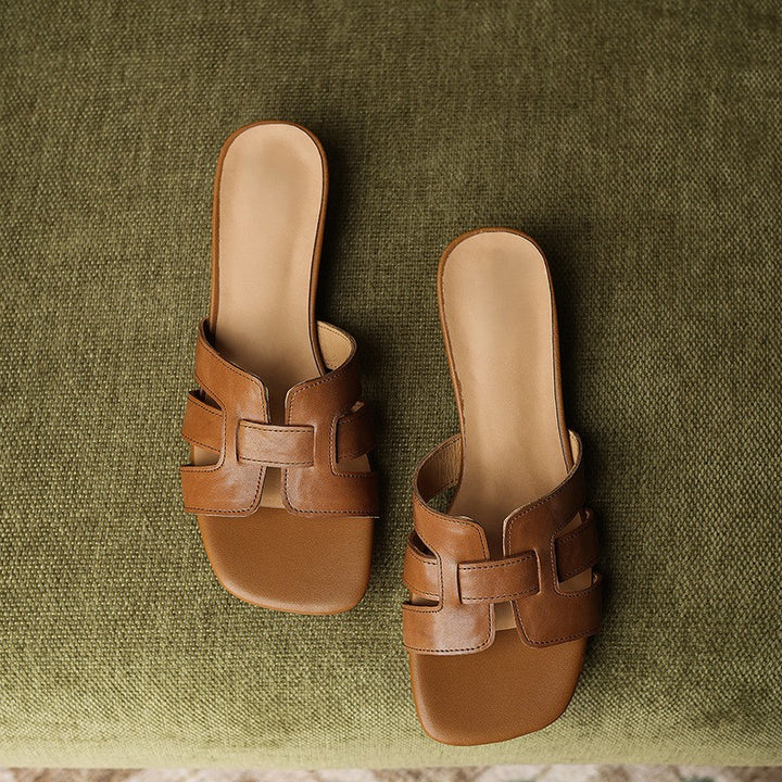 Mara Square Leather Slides