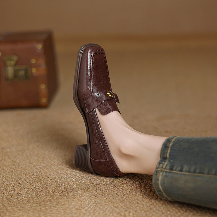 Nelle Square-Toe Leather Loafer Pumps