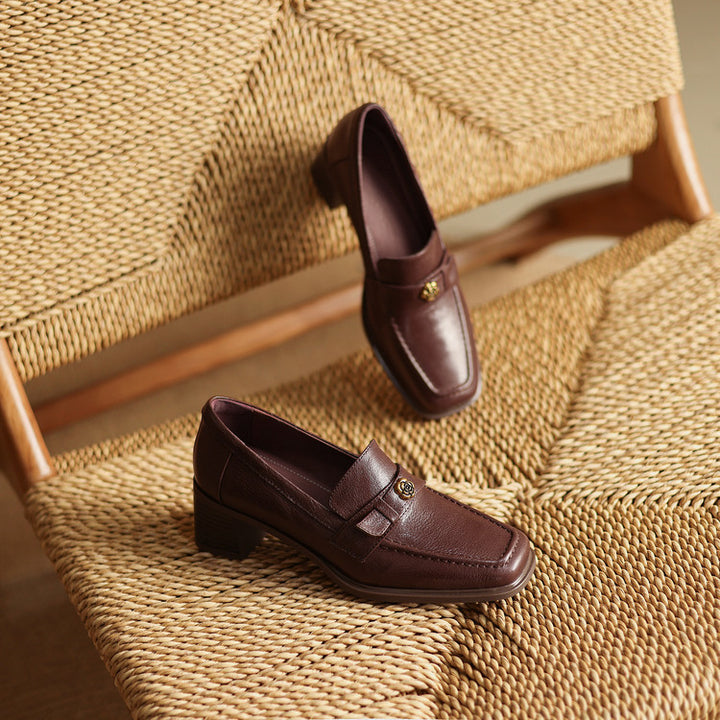 Nelle Square-Toe Leather Loafer Pumps