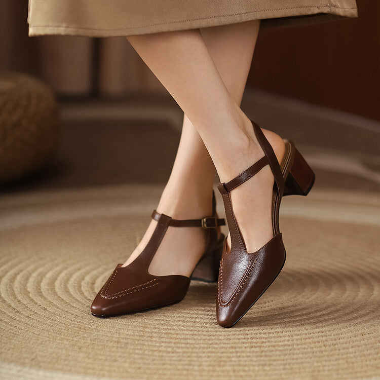 Romira T-Strap Leather Heels