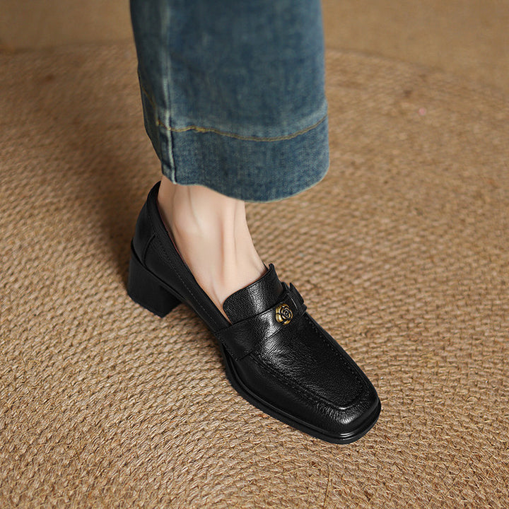 Nelle Square-Toe Leather Loafer Pumps
