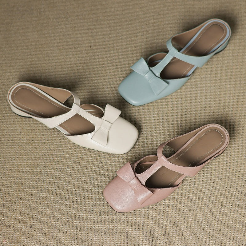 Meyra Bow Lambskin Leather Mules