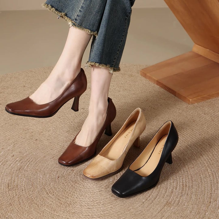 Elviera Square Leather Heels