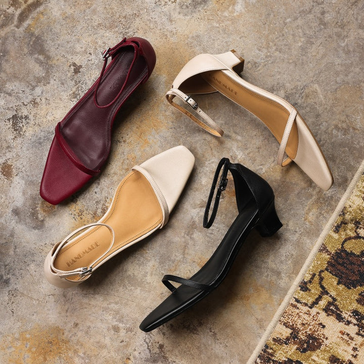Elara Ankle-Strap Leather Sandal Heels