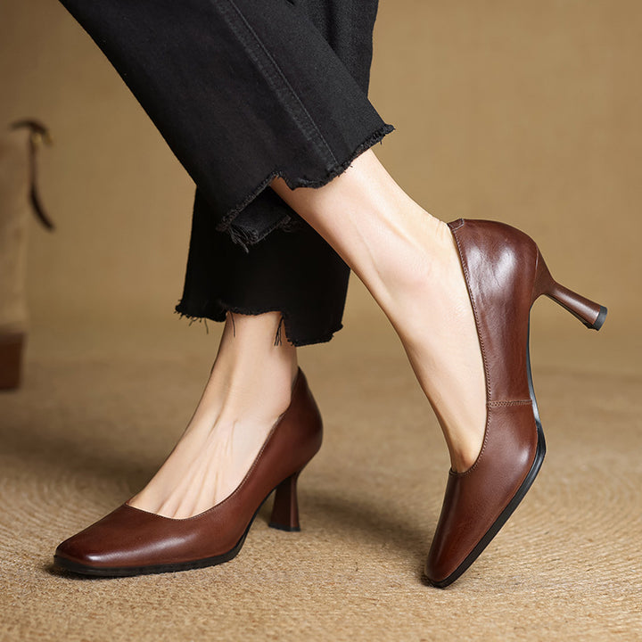 Elviera Square Leather Heels