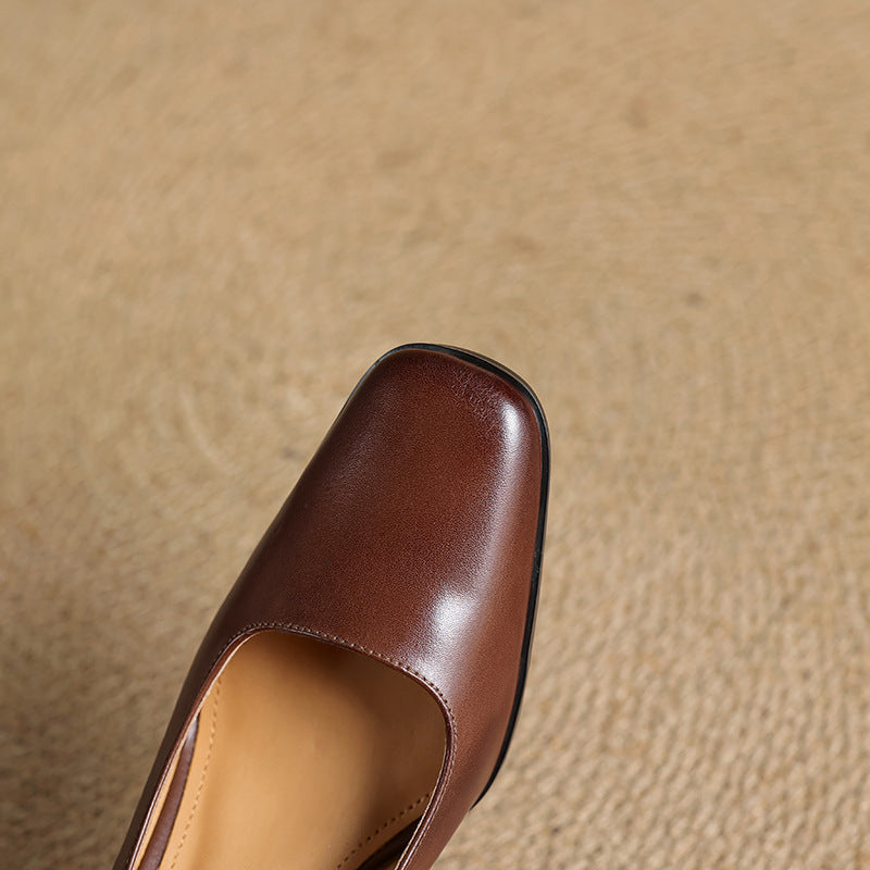 Elviera Square Leather Heels
