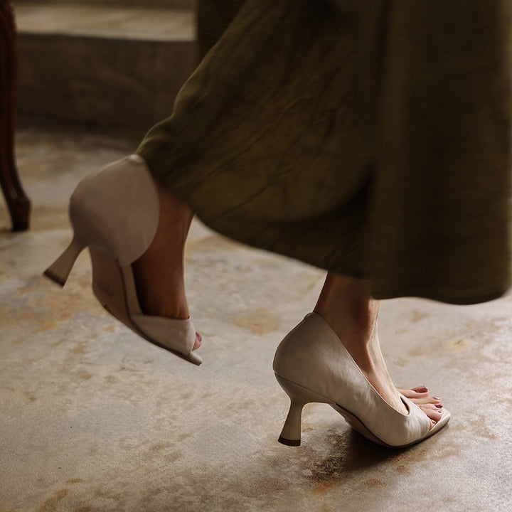 Élan Square-Toe Leather Heeled Sandals