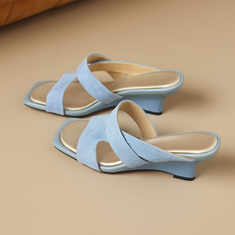 Elise Square-Toe Leather Sandal Heels