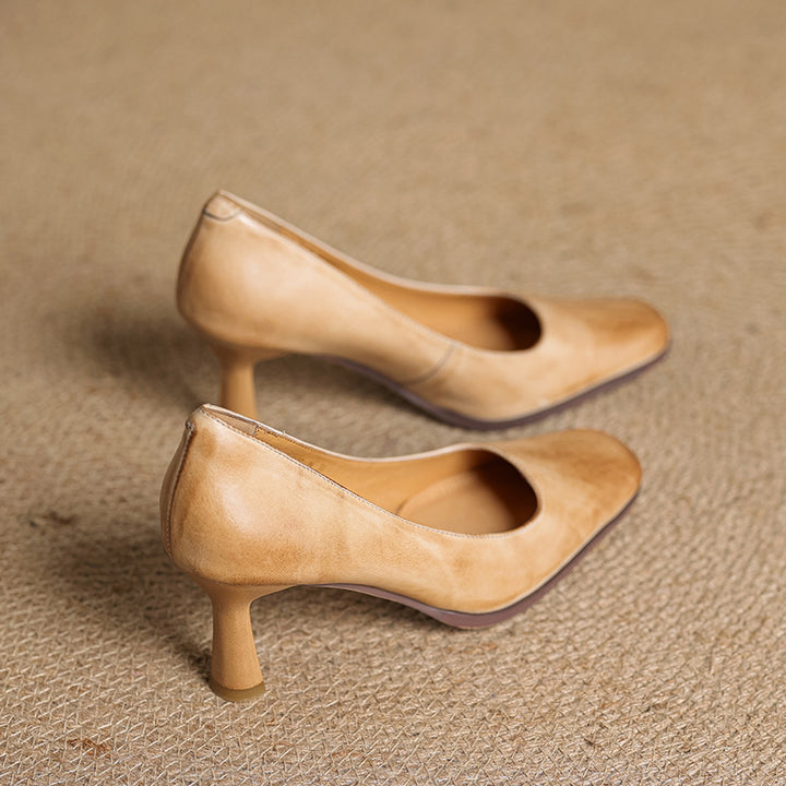 Elviera Square Leather Heels