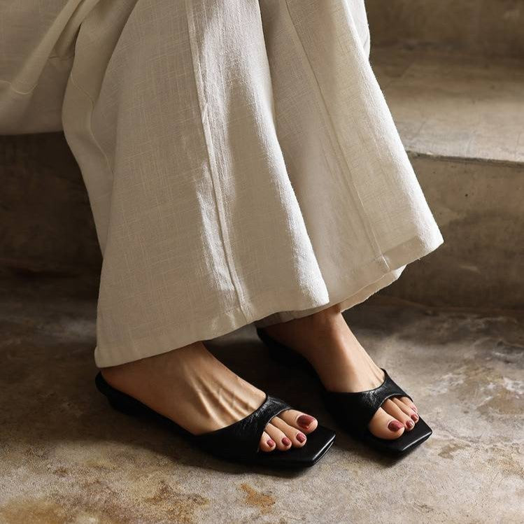 Aline Square-Toe Leather Mules