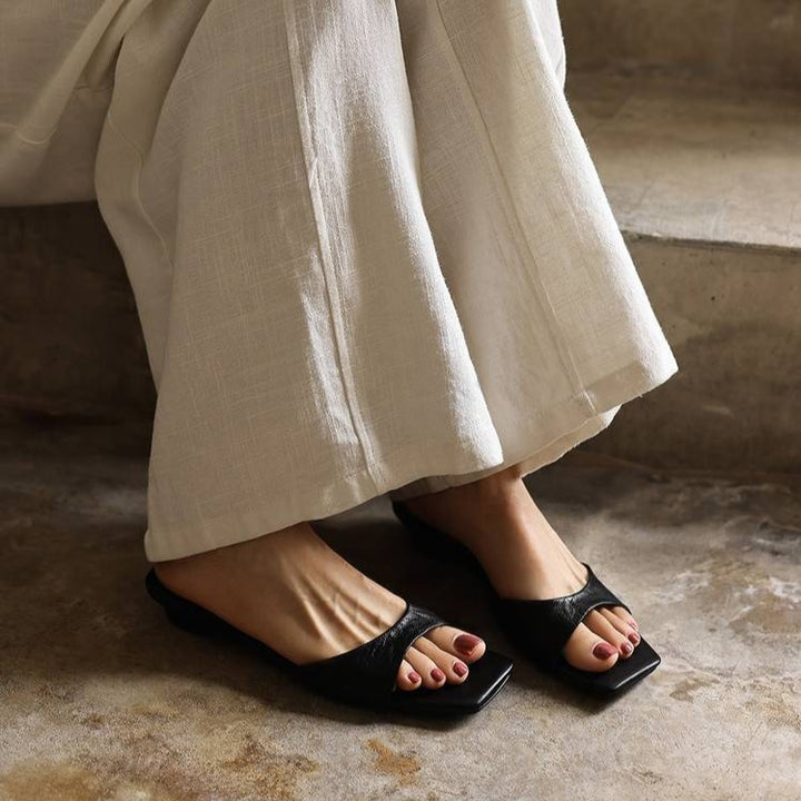 Aline Square-Toe Leather Mules
