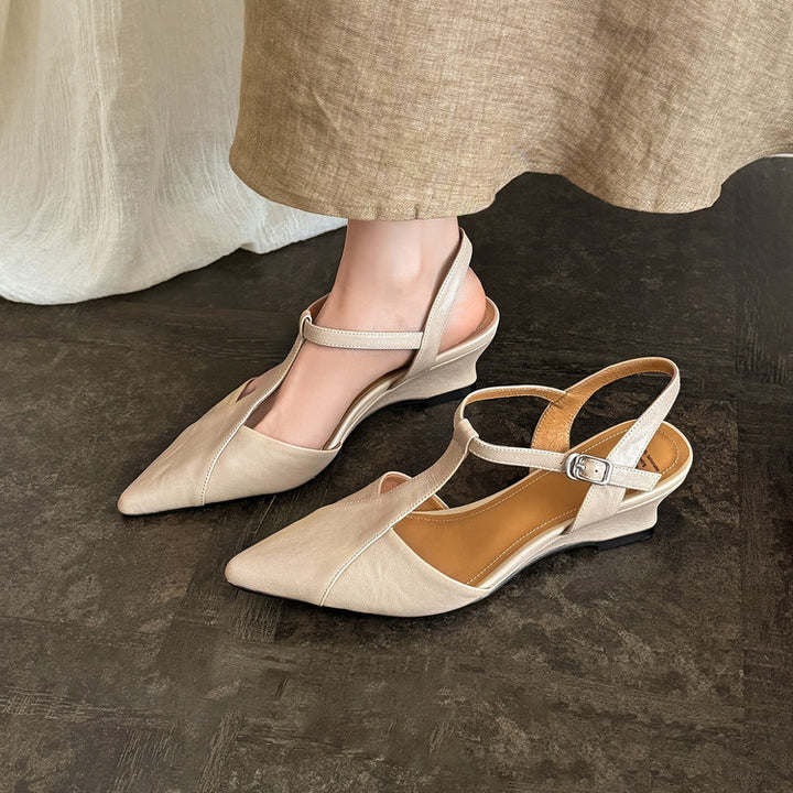 Celene Leather T-Bar Wedge Heels