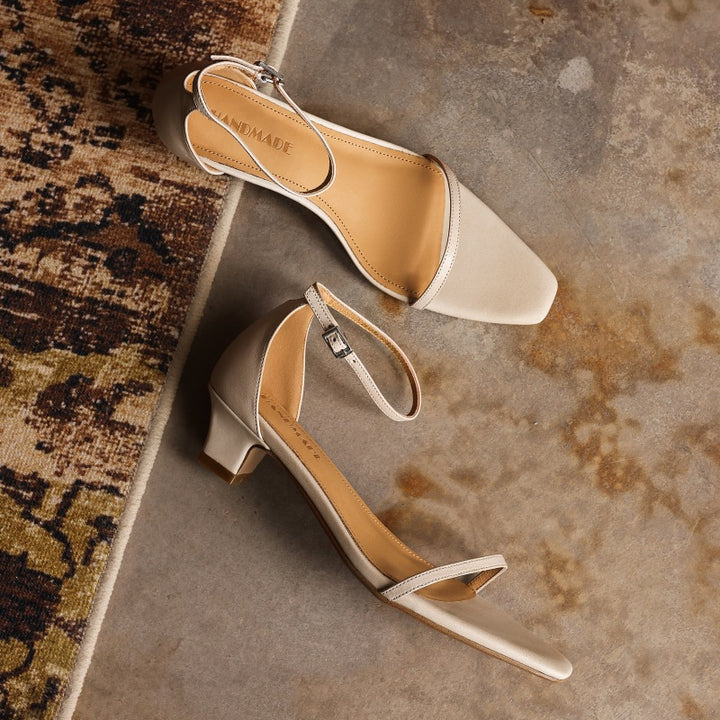 Elara Ankle-Strap Leather Sandal Heels