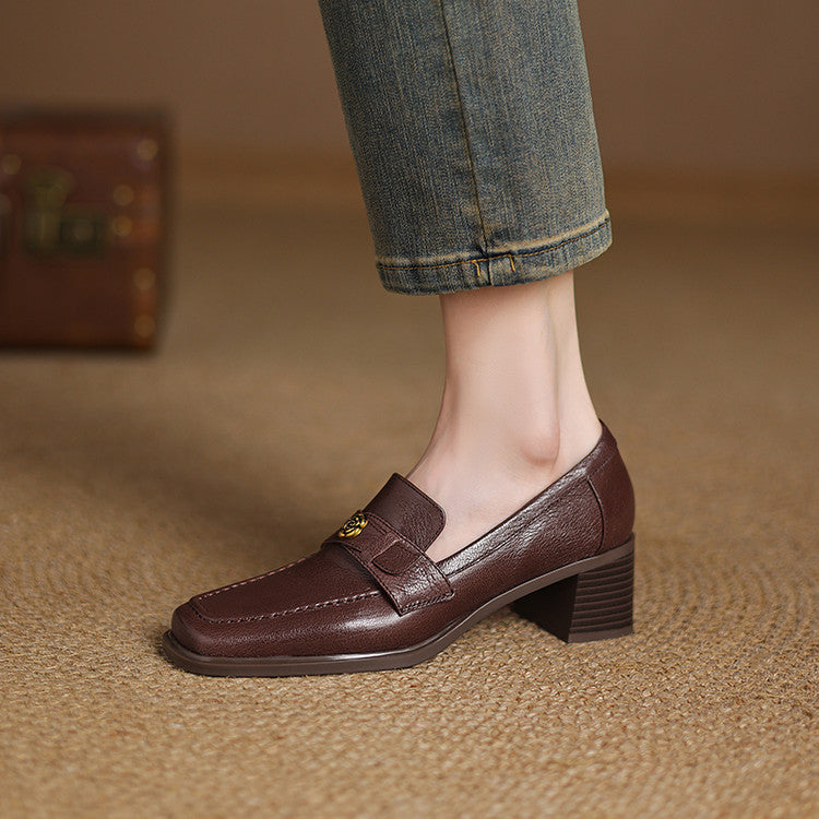 Nelle Square-Toe Leather Loafer Pumps
